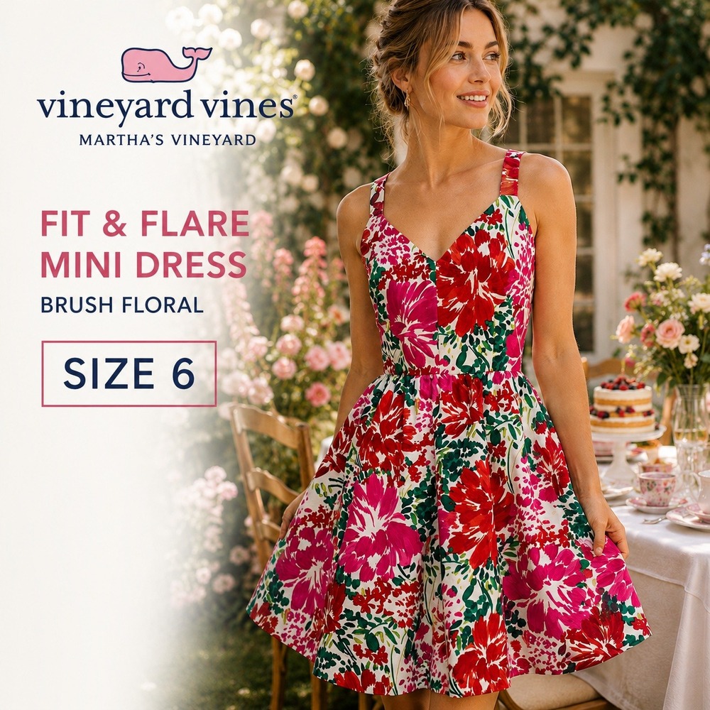 NEW Vineyard Vines Fit Flare Mini Dress Sz 6 Floral Open Back Bow Silk Blend